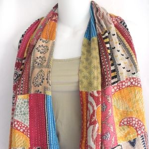 Vibrant Boho Patchwork Kantha Sari Scarf